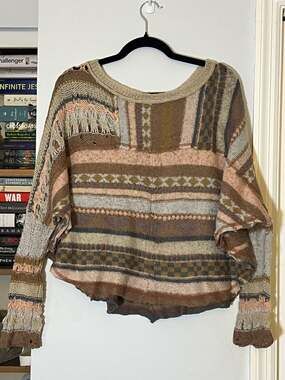 Free People December Skies Striped Mixed Knit Poncho Sweater